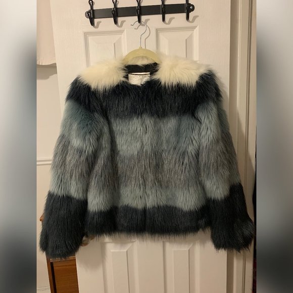 Zara Faux Fur Striped Jacket - Picture 1 of 10